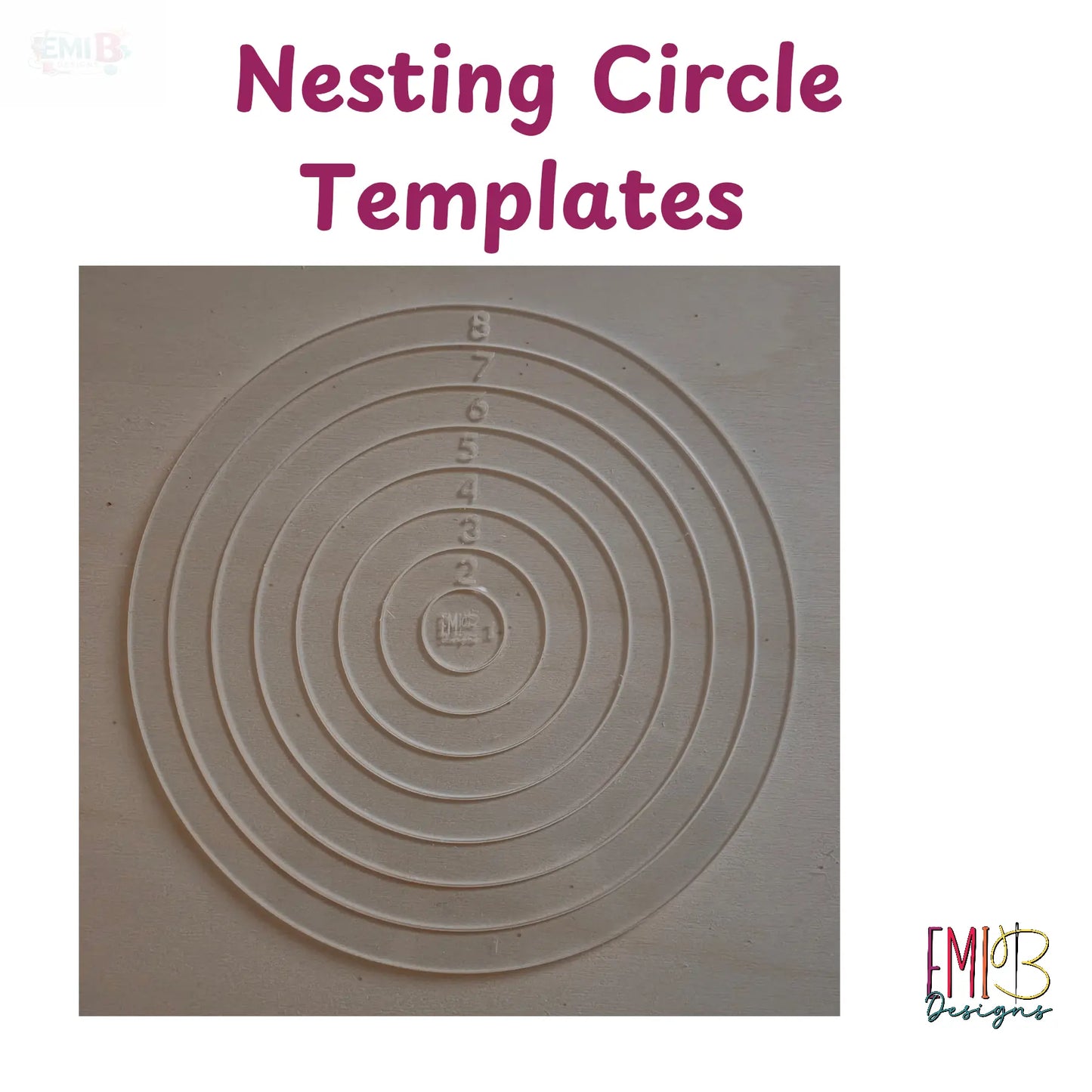 Nesting circle Acrylic Template. 1-8 inch Circle Templates Emi B Designs