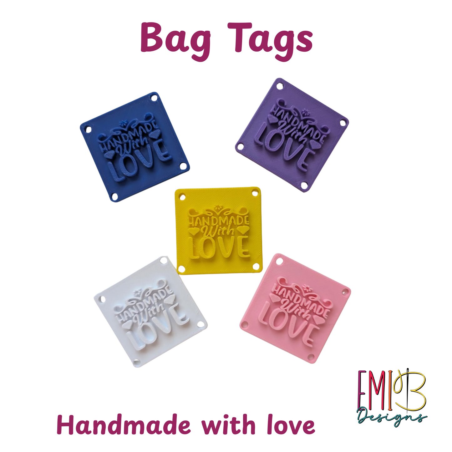 Pack of 5 Handmade with love Bag tags Tags for your sewing projects