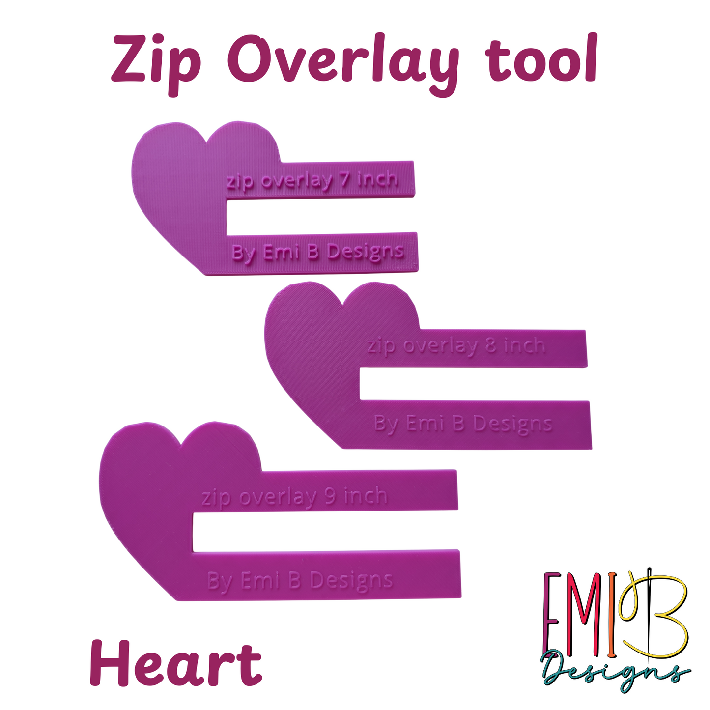 Heart Zip overlay Tool Bag Making Tool Pack of 3 zip overlay templates. Heart zip overlay