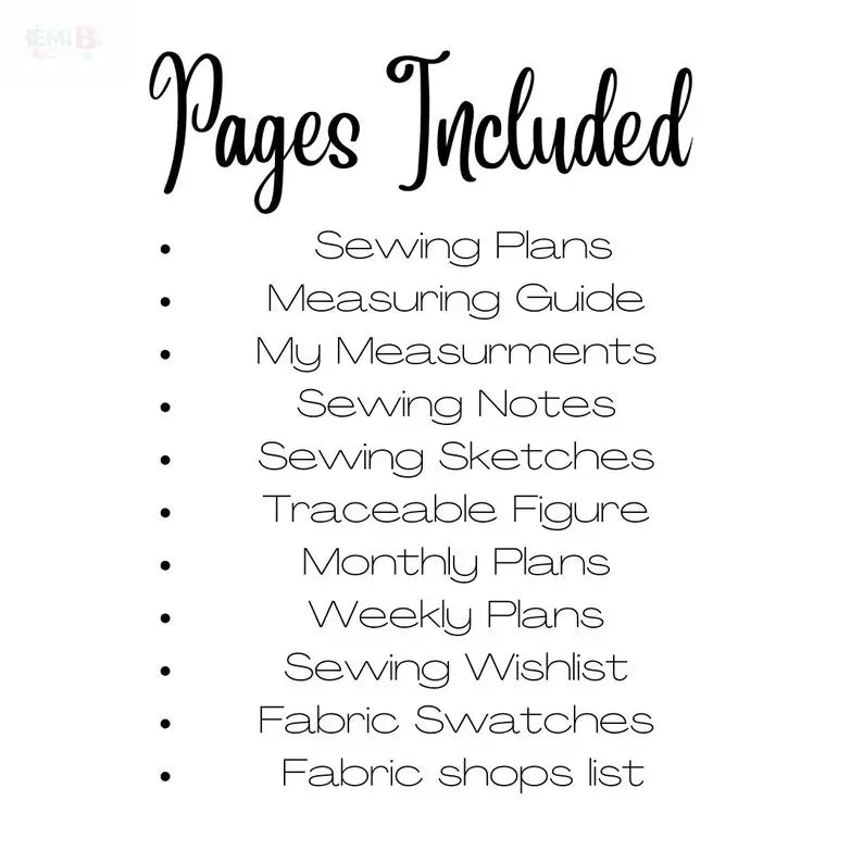 Downloadable Sewing Planner- Printable Planner- Sewing Plans and lists EmibDesign