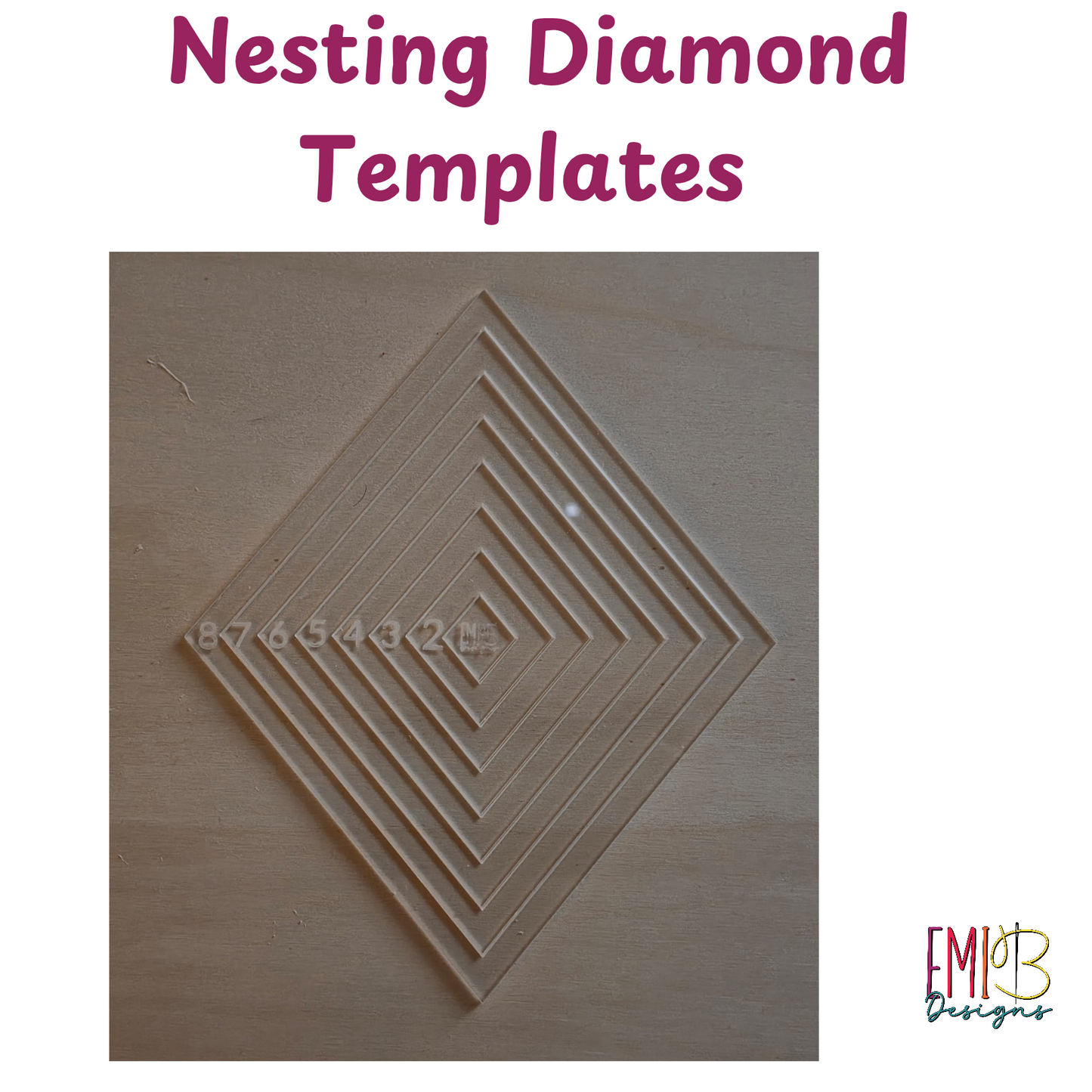 Nesting Diamond Acrylic Template. 1-8 inch Circle Templates