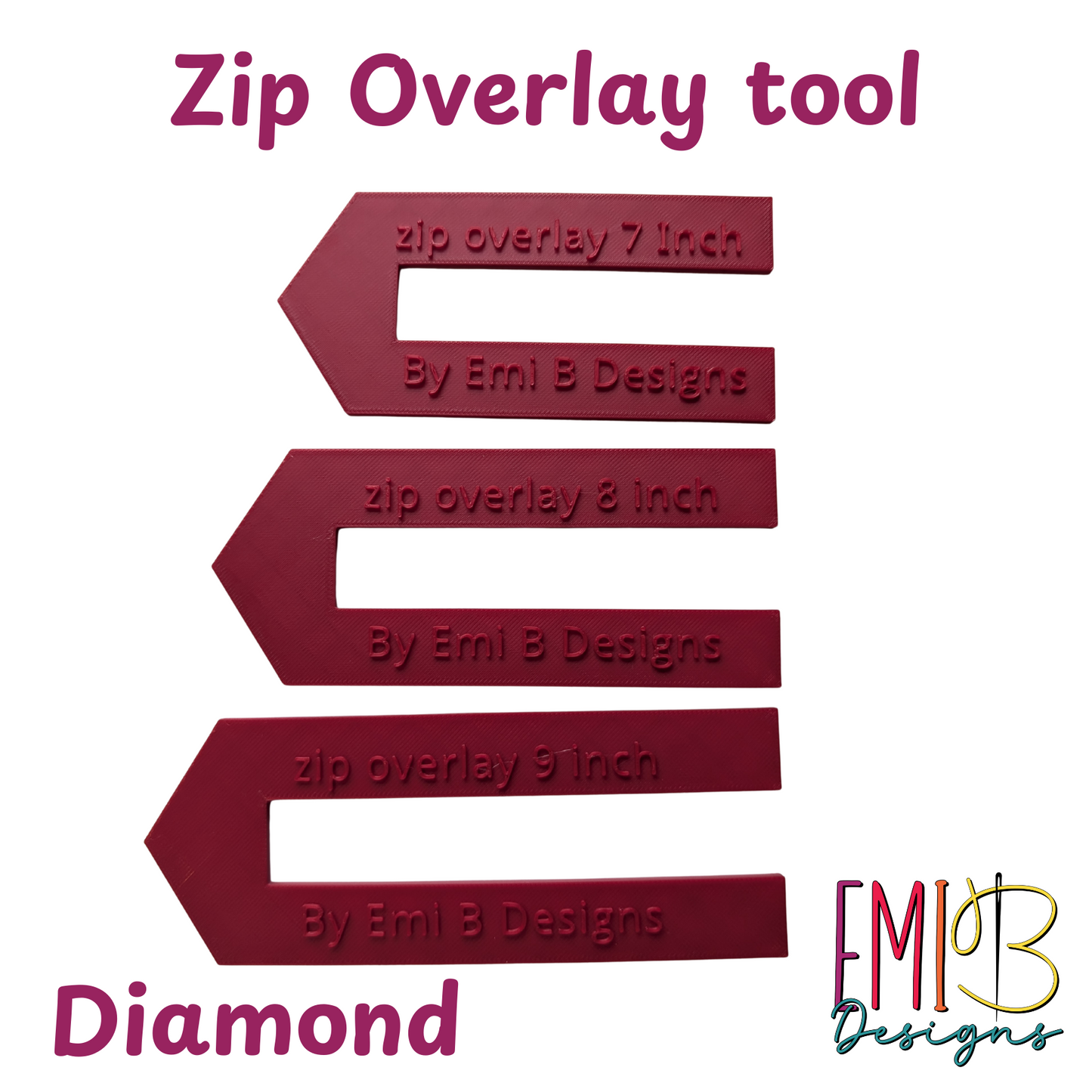 Diamond Zip overlay Tool Bag Making Tool Pack of 3 zip overlay templates. Diamond zip overlay