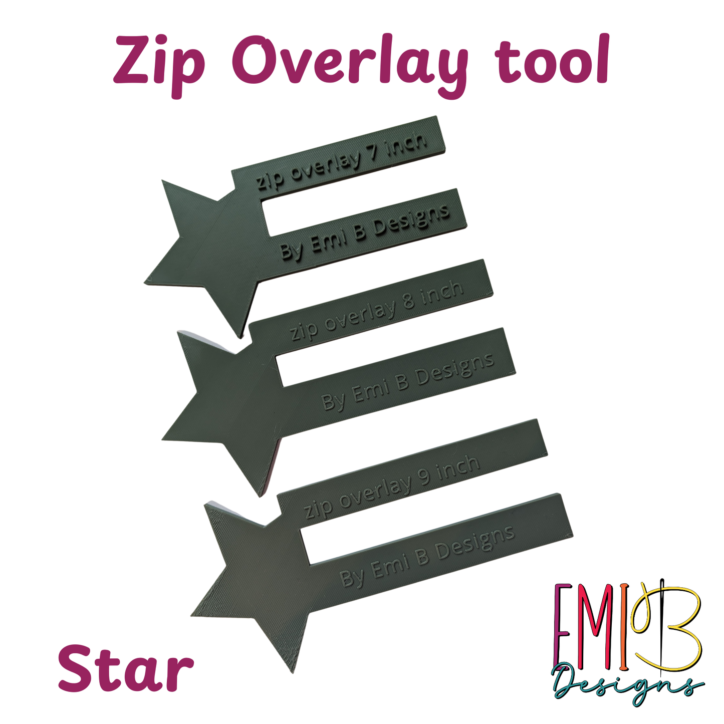 Star Zip overlay Tool Bag Making Tool Pack of 3 zip overlay templates. Star zip overlay