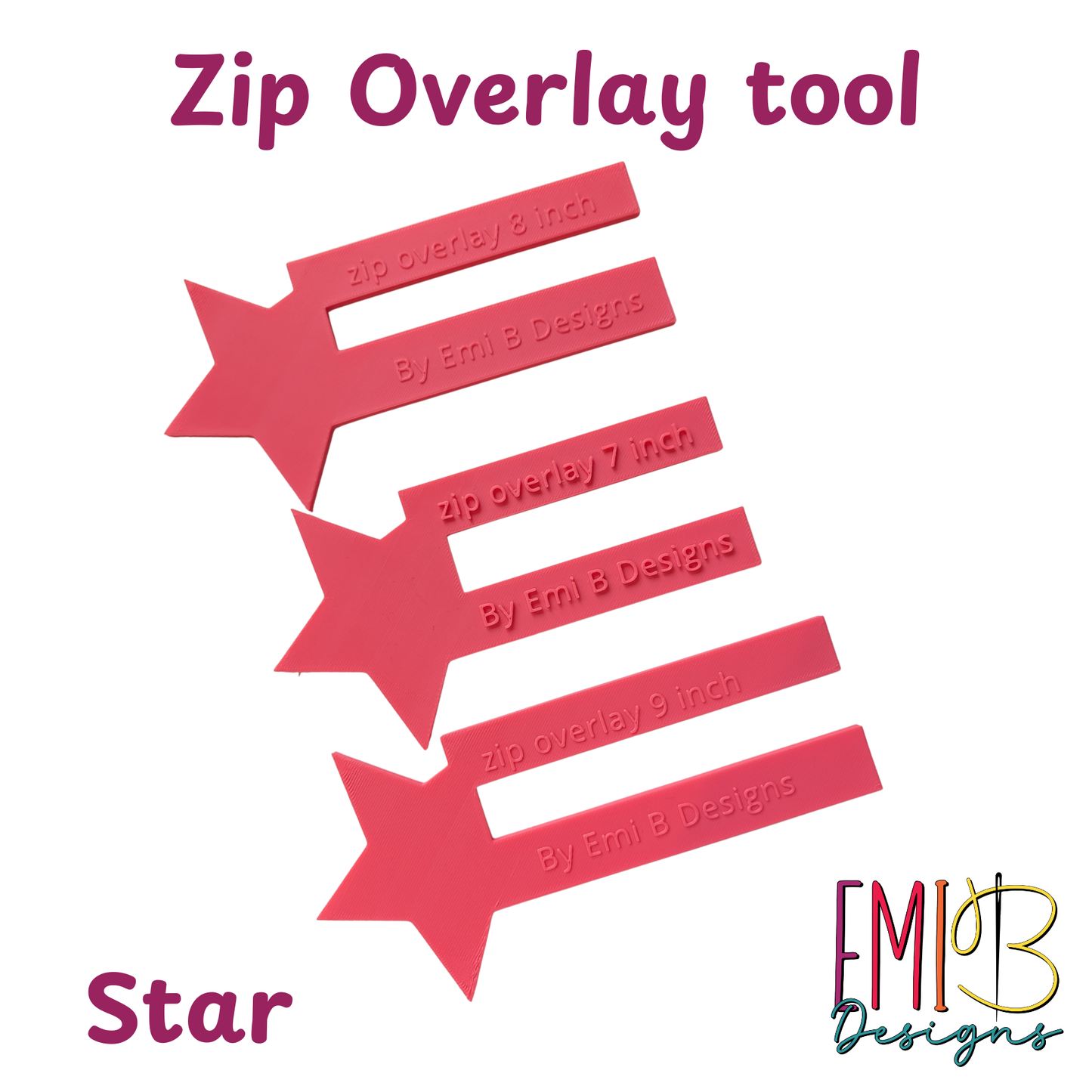 Star Zip overlay Tool Bag Making Tool Pack of 3 zip overlay templates. Star zip overlay