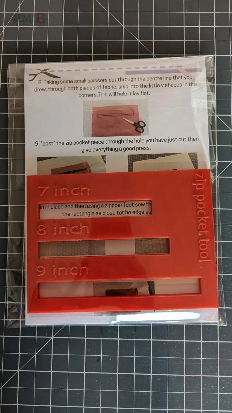 Zip Pocket Tool Make your own Zip Pockets How to sew a zip pocket Zip tool Zip pocket Ruler EmibDesign