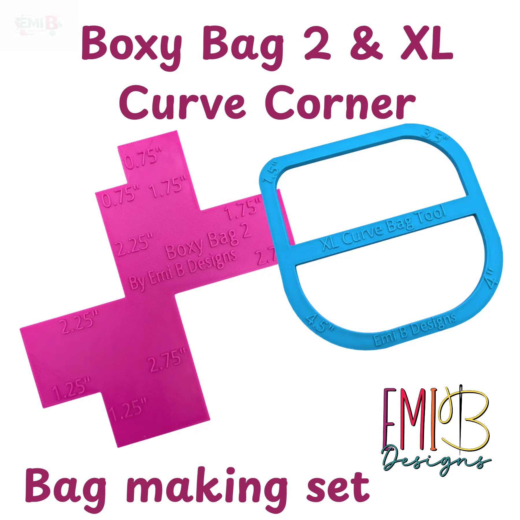 Beginners Bag Making Boxy Bag Tool 2 and XL Curve corner tool set Bag Making Rulers Sewing Rulers Sewing Set EmibDesign
