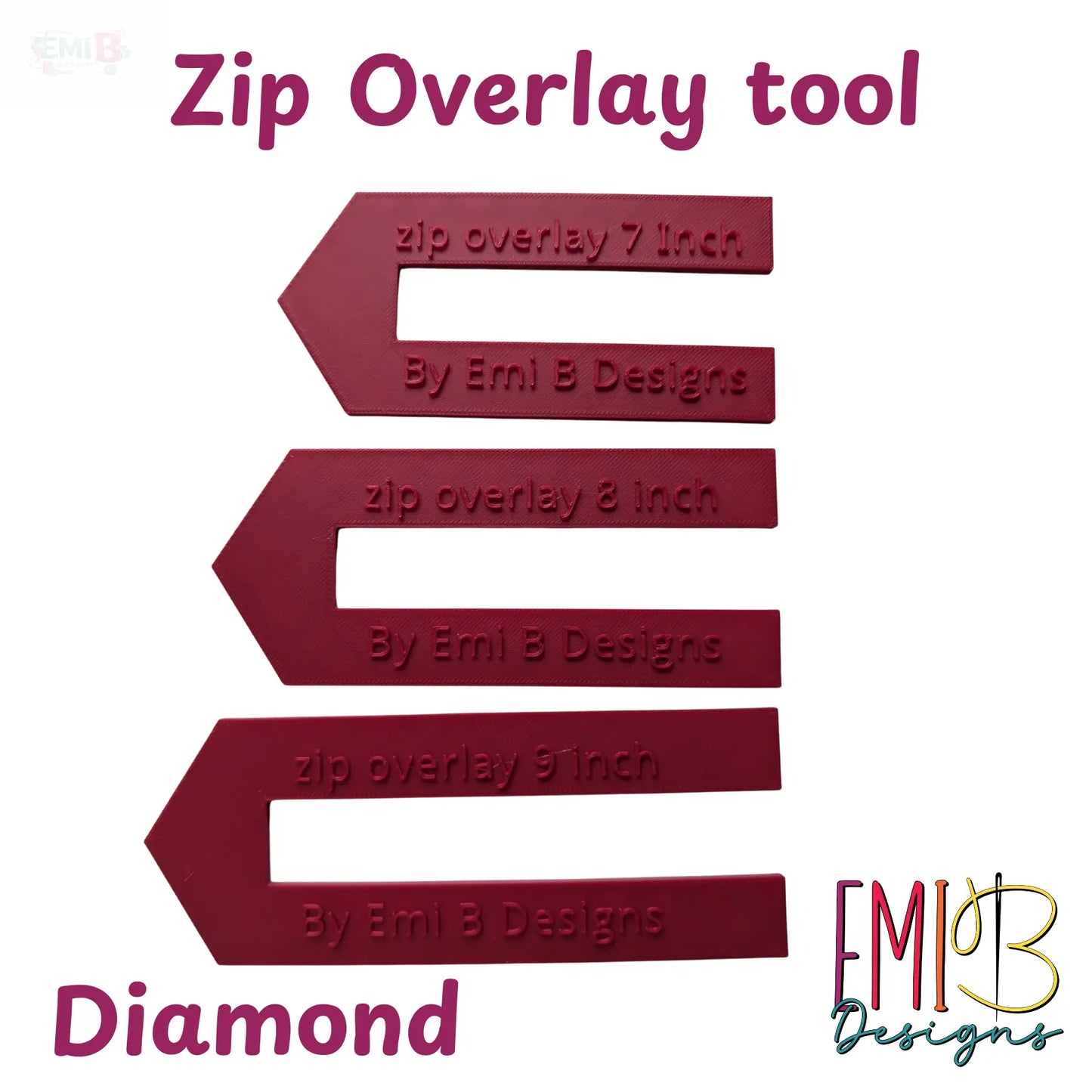 Diamond Zip overlay Tool Bag Making Tool Pack of 3 zip overlay templates. Diamond zip overlay EmibDesign