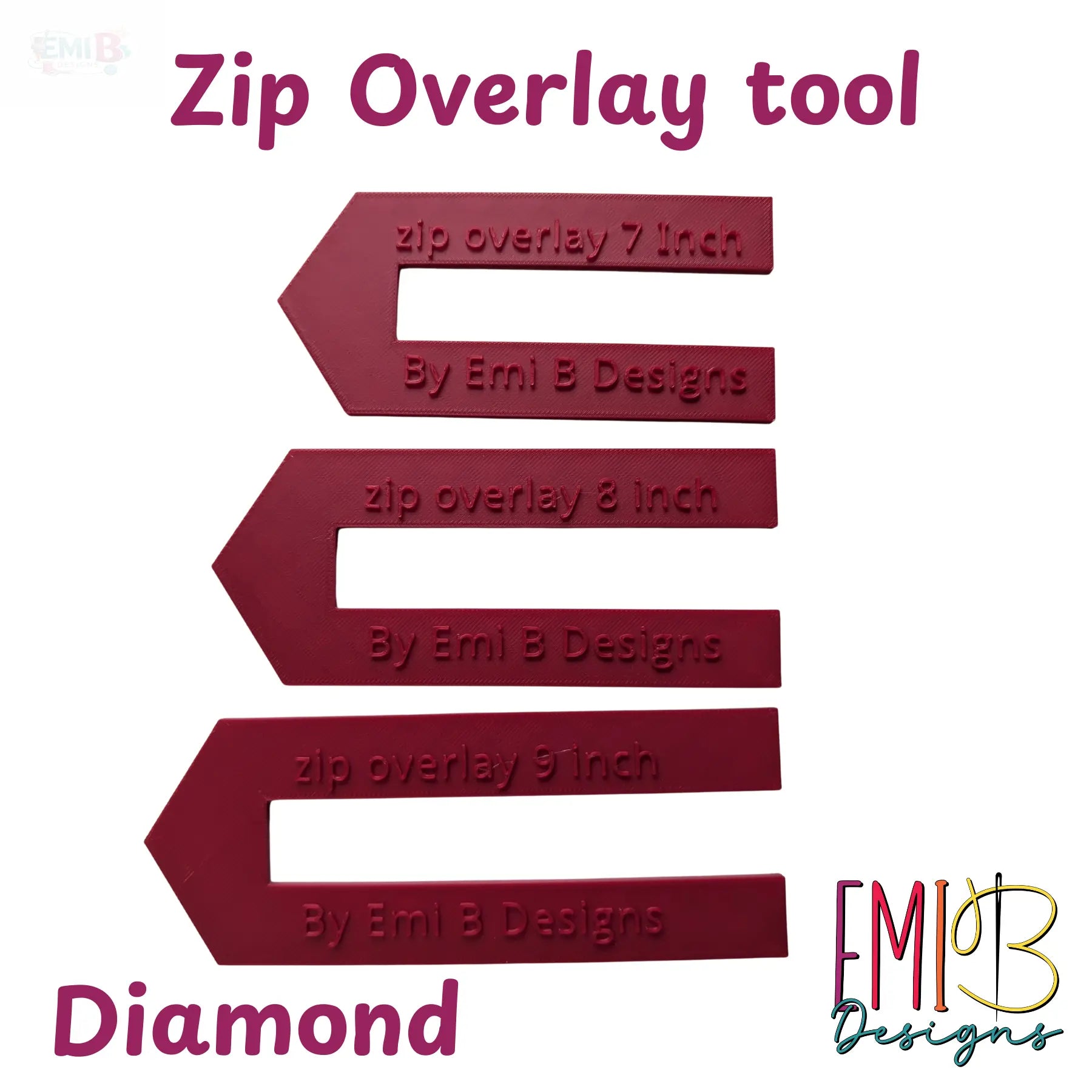 Diamond Zip overlay Tool Bag Making Tool Pack of 3 zip overlay templates. Diamond zip overlay EmibDesign