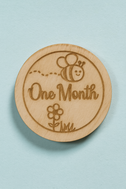 Wooden Baby Milestone Discs Set of 13 – 12cm Newborn to 1 Year Engraved Keepsake
