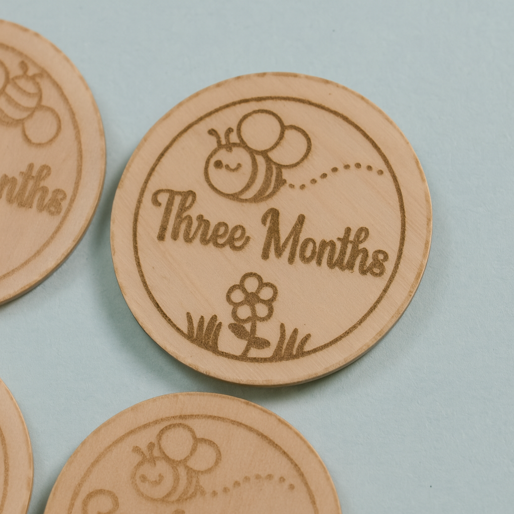 Wooden Baby Milestone Discs Set of 13 – 12cm Newborn to 1 Year Engraved Keepsake