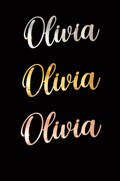 Personalised Mirrored Name Sign Script Name Wall Decor Gold Silver Rose Acrylic