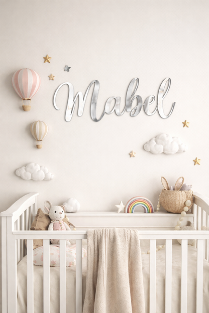 Personalised Mirrored Name Sign Script Name Wall Decor Gold Silver Rose Acrylic