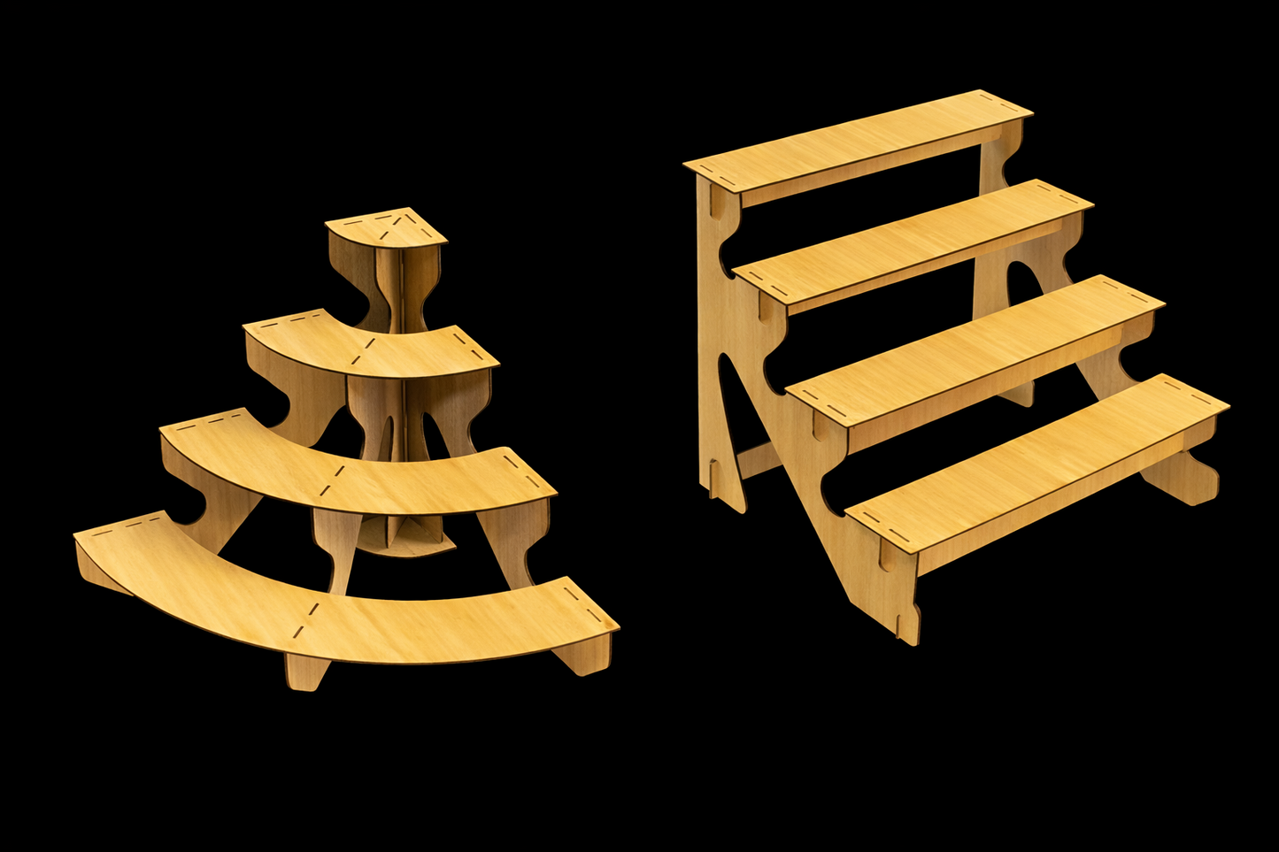 Display Stand 4 Tier MDF Modular Straight & Curved Sets Flat Pack