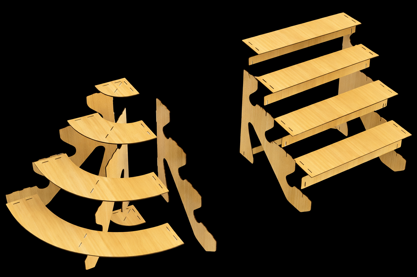 Display Stand 4 Tier MDF Modular Straight & Curved Sets Flat Pack