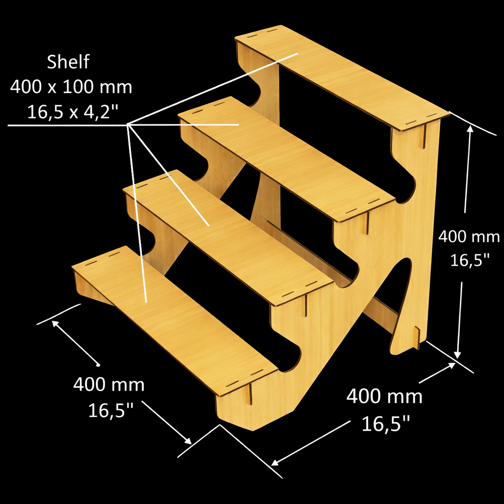 Display Stand 4 Tier MDF Modular Straight & Curved Sets Flat Pack