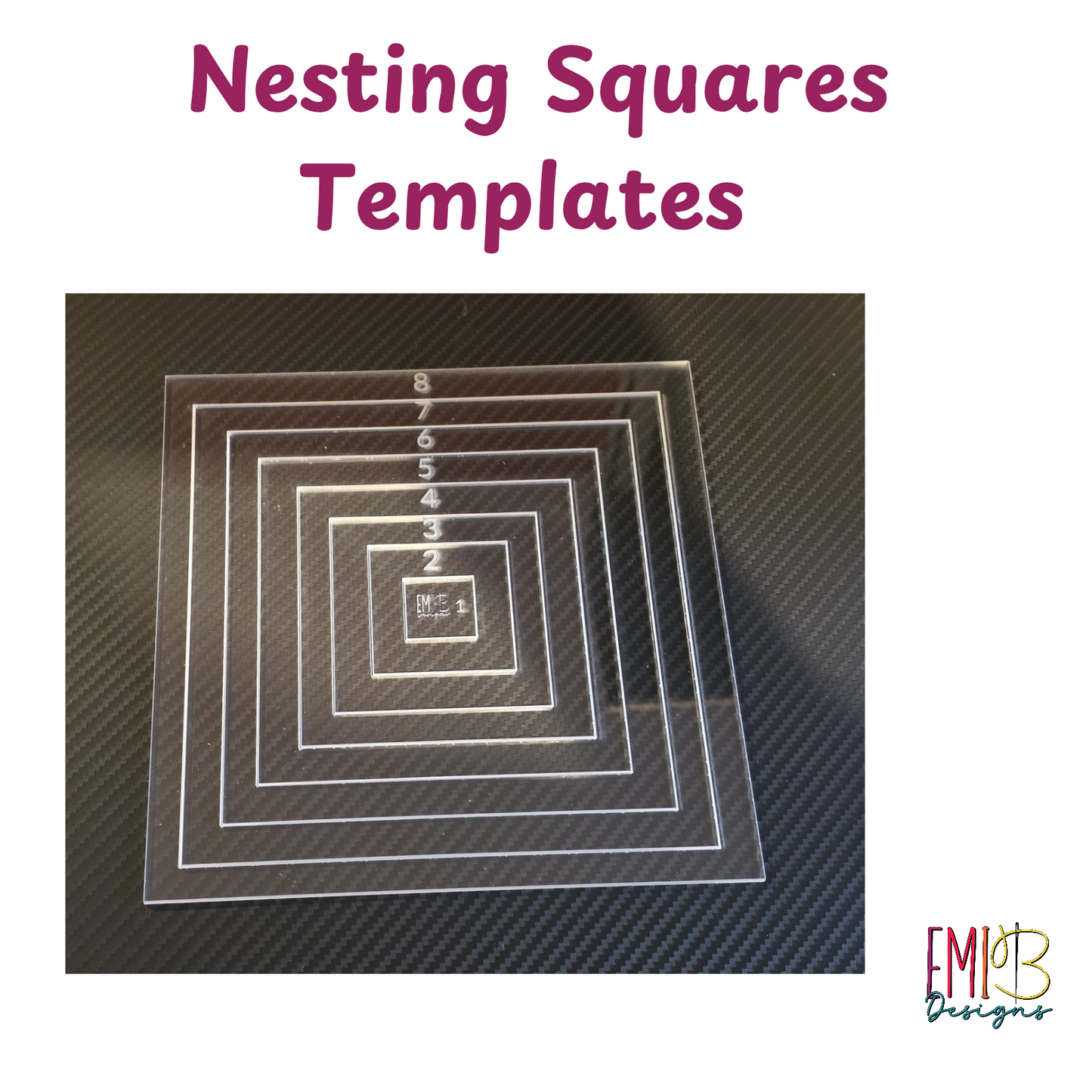 Nesting Square Acrylic Template. square Emi B Designs