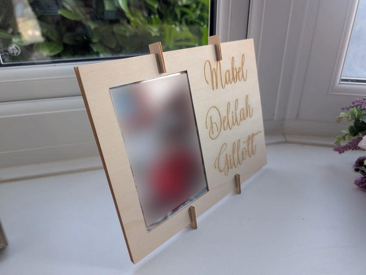 Personalised Wooden Photo Frame Custom Engraved Any Text Design Clear Acrylic Front