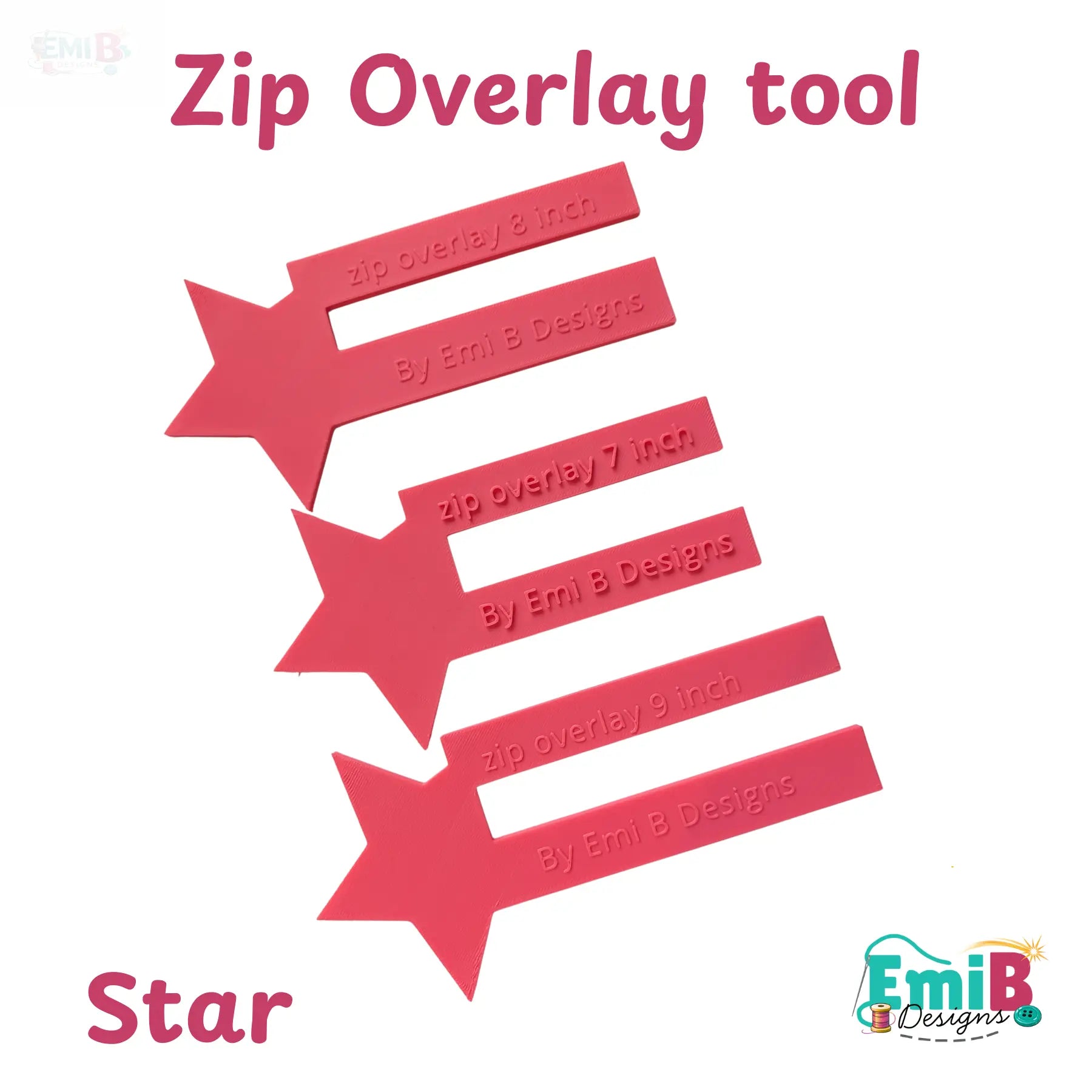 Star Zip overlay Tool Bag Making Tool Pack of 3 zip overlay templates. Star zip overlay EmibDesign
