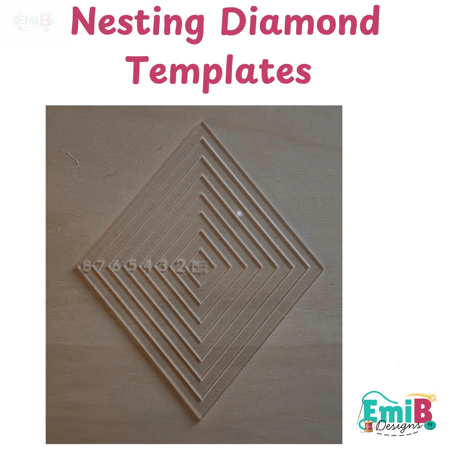 Nesting Diamond Acrylic Template. 1-8 inch Circle Templates Emi B Designs