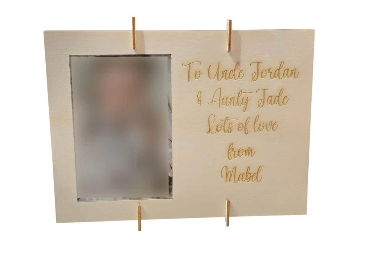 Personalised Wooden Photo Frame Custom Engraved Any Text Design Clear Acrylic Front