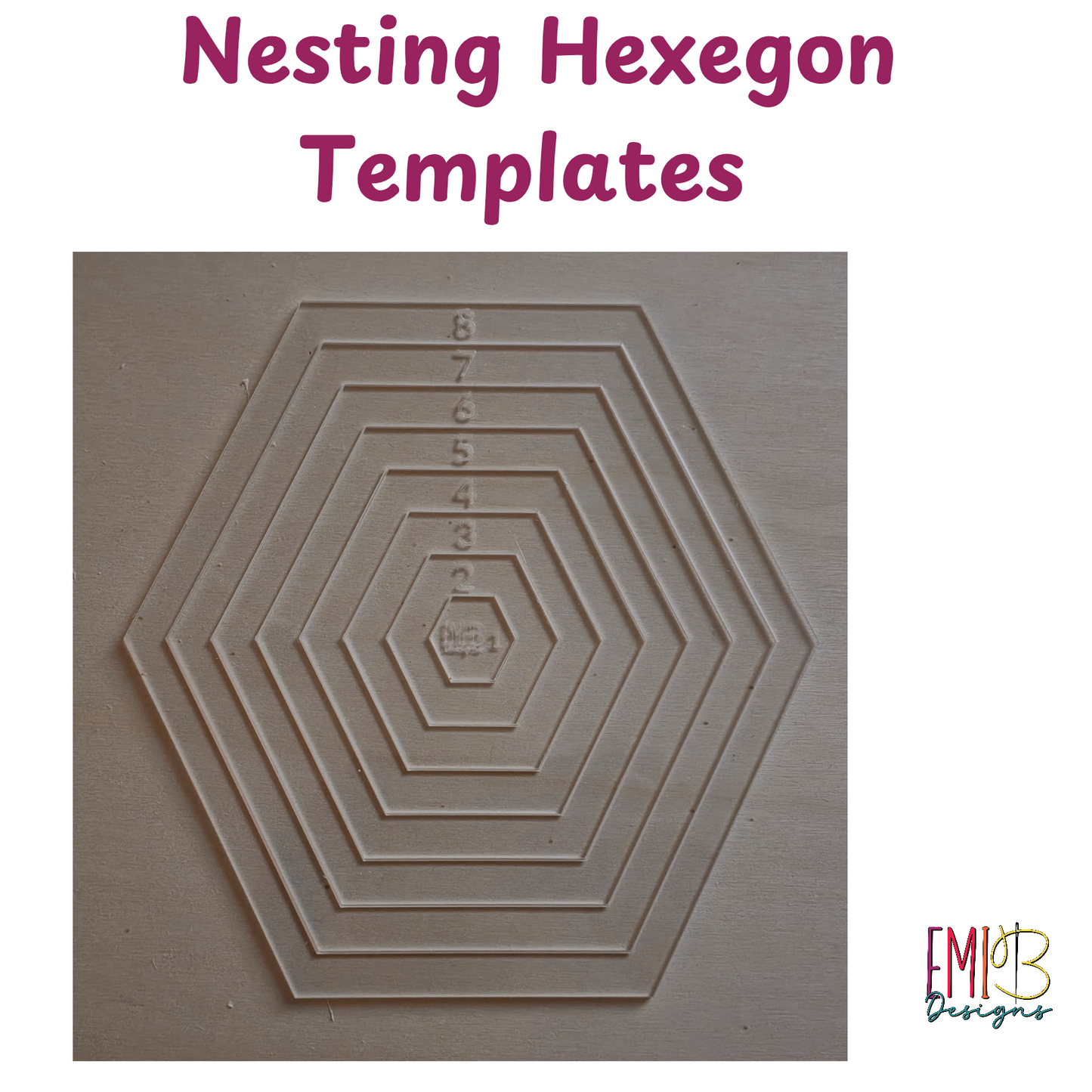 Nesting Hexegon Acrylic Template. 1-8 inch Circle Templates