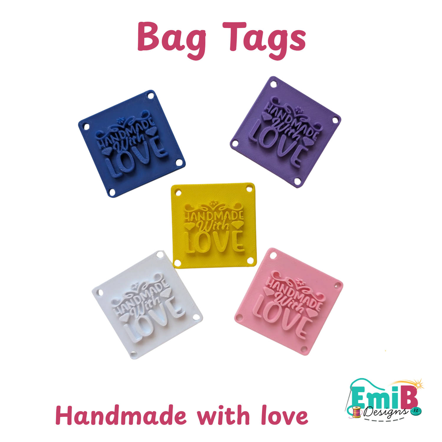 Pack of 5 Handmade with love Bag tags Tags for your sewing projects EmibDesign