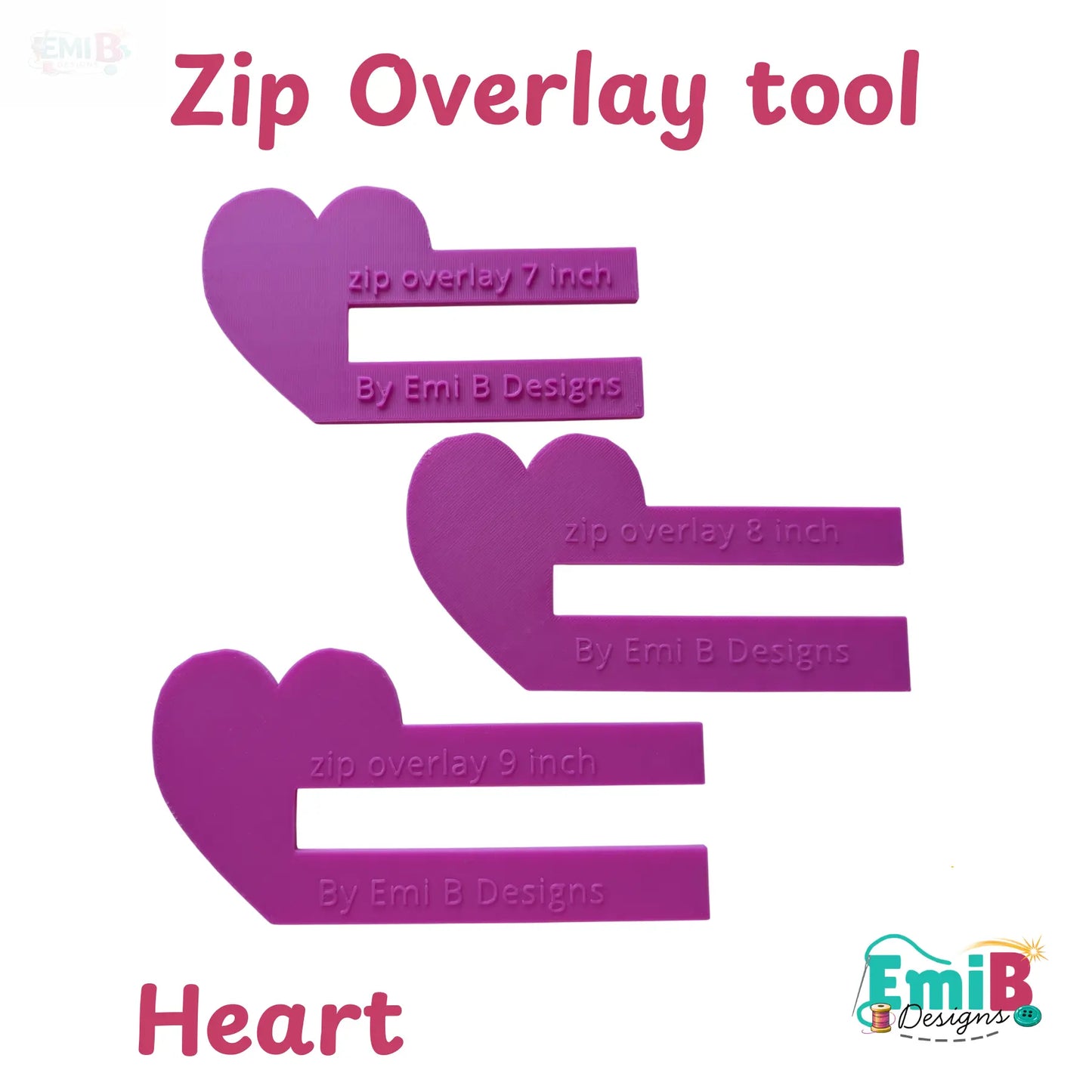 Heart Zip overlay Tool Bag Making Tool Pack of 3 zip overlay templates. Heart zip overlay EmibDesign