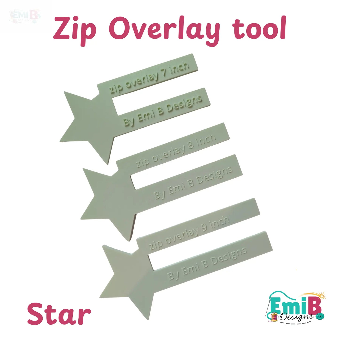 Star Zip overlay Tool Bag Making Tool Pack of 3 zip overlay templates. Star zip overlay EmibDesign