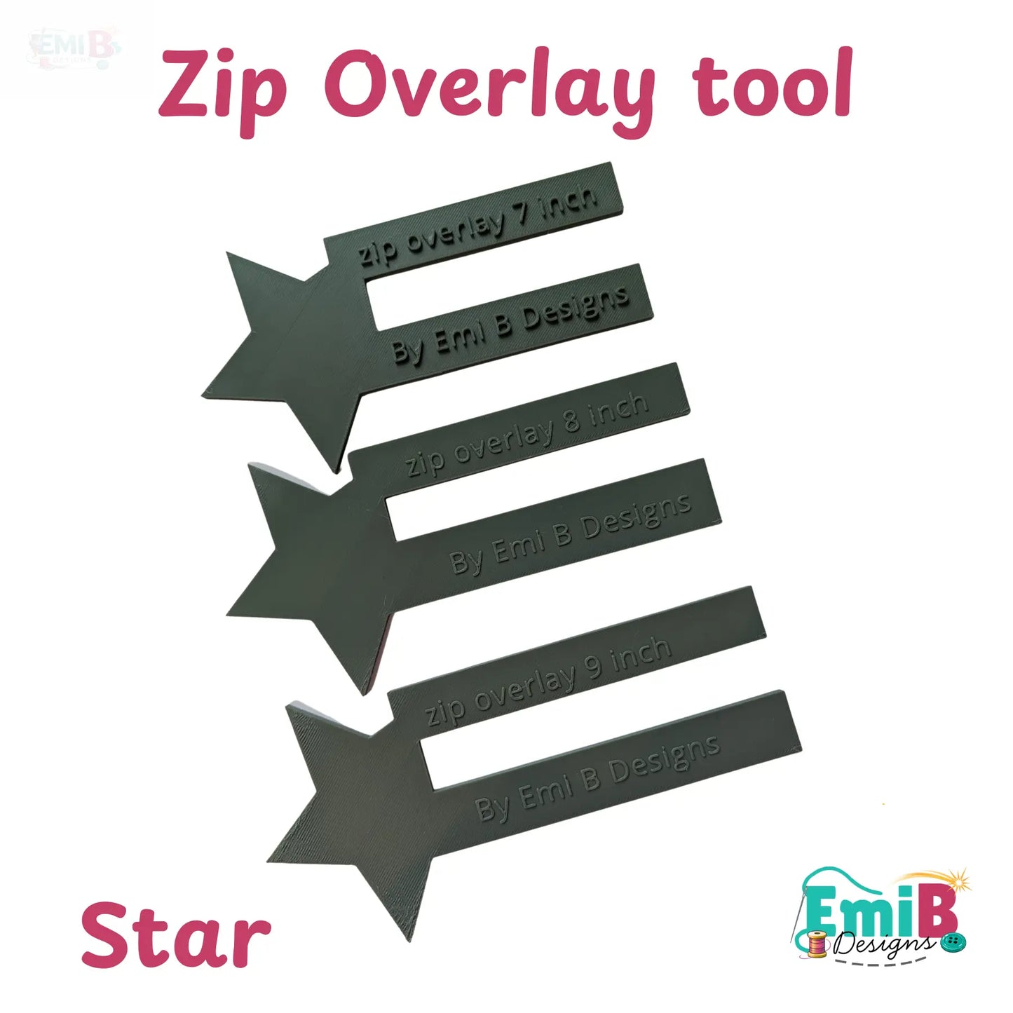 Star Zip overlay Tool Bag Making Tool Pack of 3 zip overlay templates. Star zip overlay EmibDesign