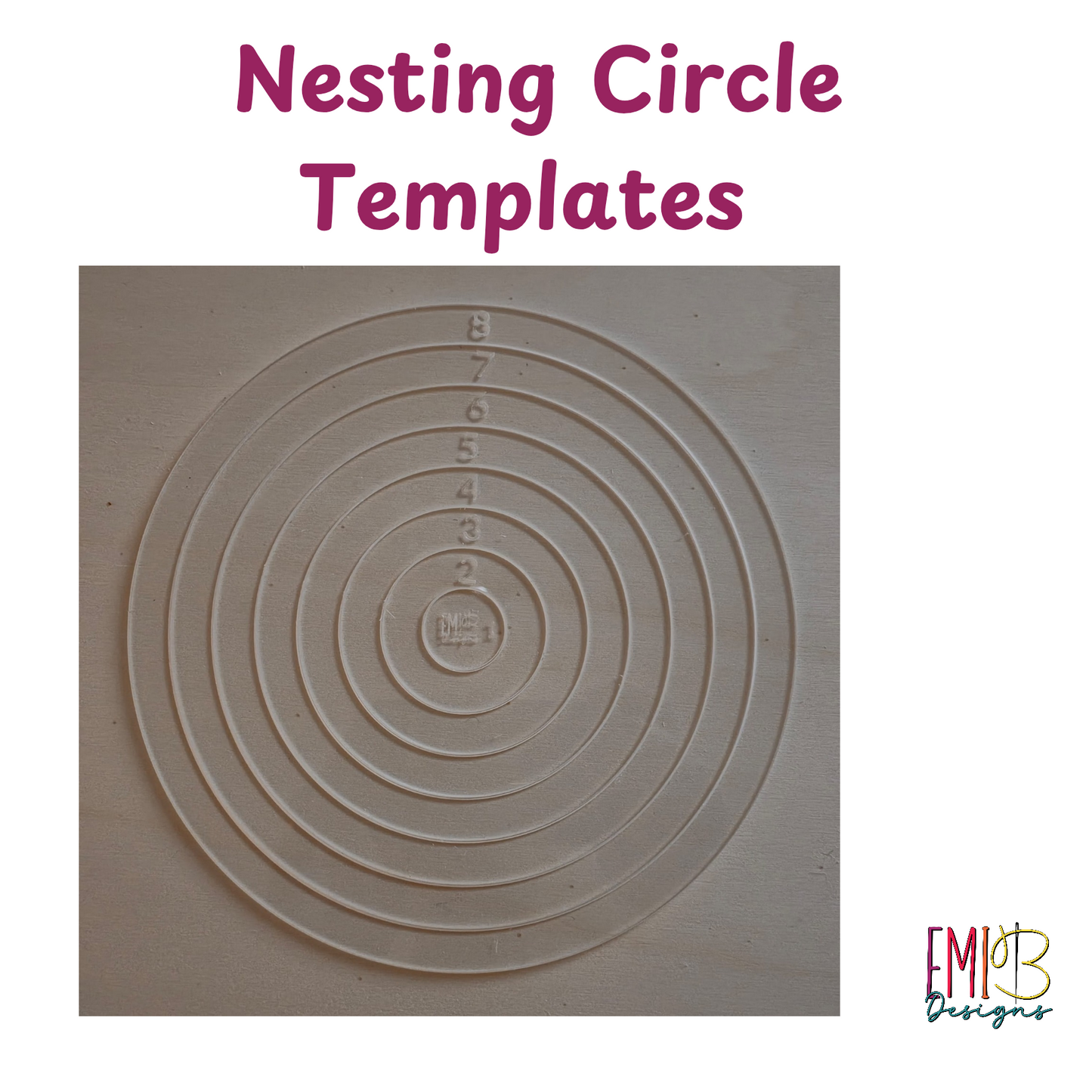 Nesting circle Acrylic Template. 1-8 inch Circle Templates