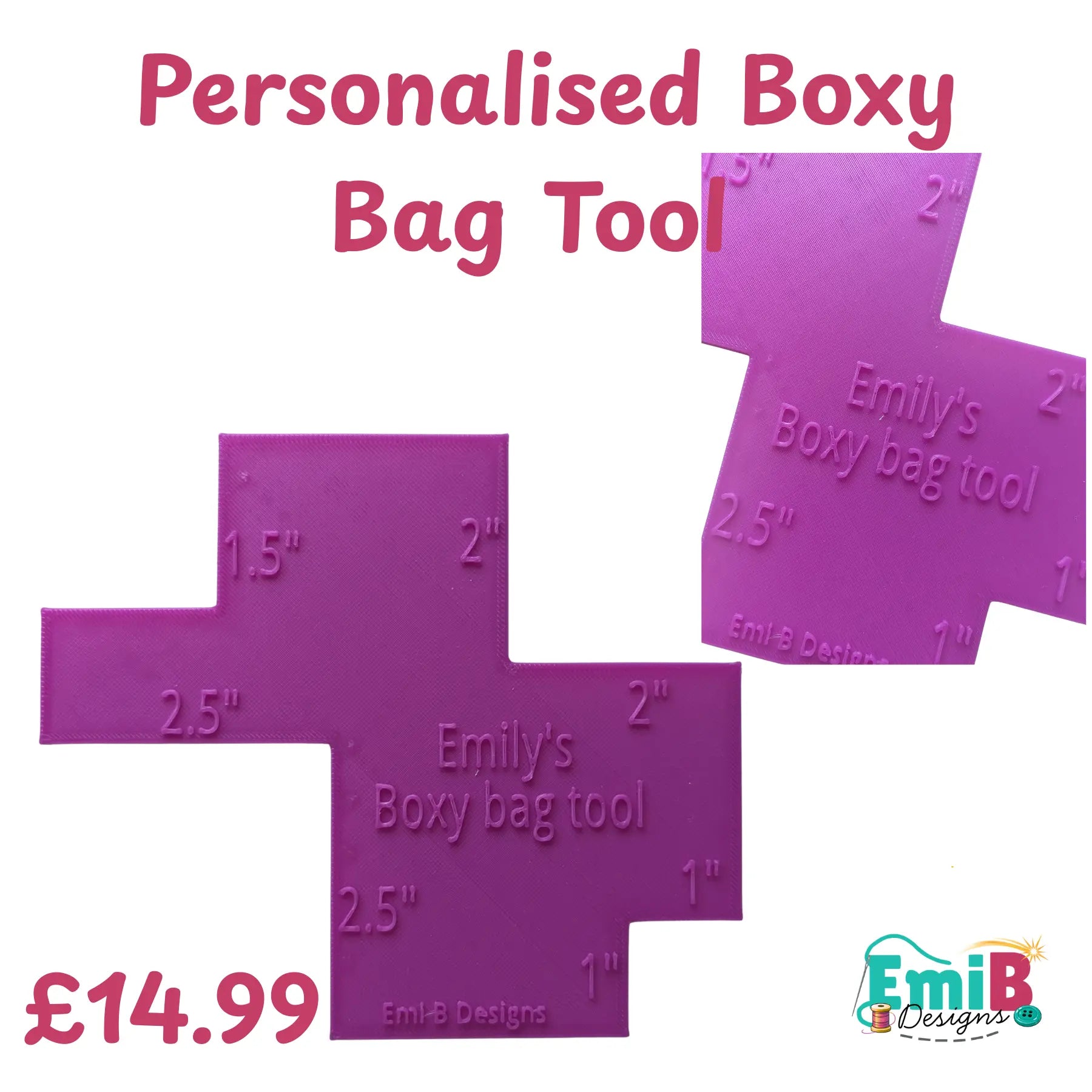 Personalised Boxy Bag Tool- Box corner bag tool- Bag Base Ruler EmibDesign